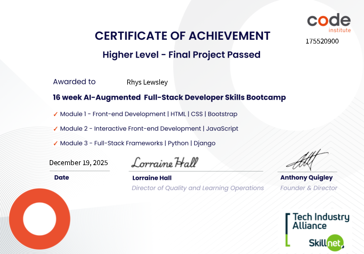 Code Institute diploma certificate